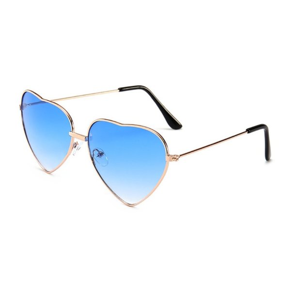 TEMP OUT OF STOCK Heart Shaped UV400 Blue & Pink Sunglasses Gold Metal Rim - Picture 7 of 14